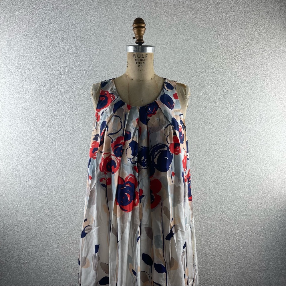 Anthropologie l 12 Isabella Sinclair Bold Floral Tissue Silk Pleated Swing Dress